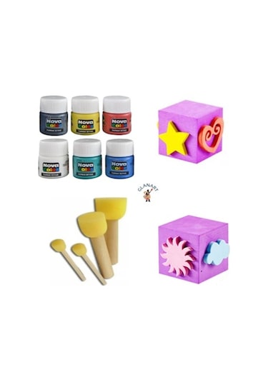 parmak boyası baskı seti pon pon fırçalı set