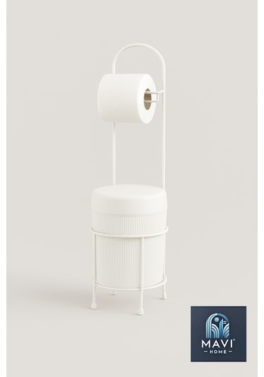 Kovalı Tuvalet Kağıtlığı, Çöp Kovalı Tuvalet Kağıdı Askısı, Banyo Çöp Kovası, Tuvalet Kağıtlık Beyaz