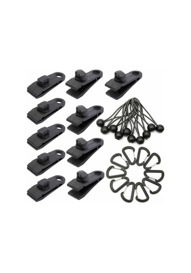 Qingmipy Nylon Çadır Klembi Seti - 10 Adet Crocodile Ağızlı Klem, 10 Lastik Kayış Ve 10 D Tipi Alüminyum Kanca İle Güçlü Tutma, Anti-s Kayma Özelliği, Çadır, Gölge Tente Uygun Siyah