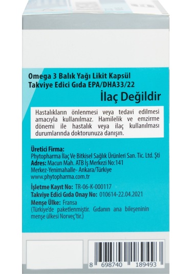 Phytodef Omega 3 Licaps 330/220 Norveç Menşeli Balık Yağı Kapsül Balık Jelatini 500 MG 60 Kapsül