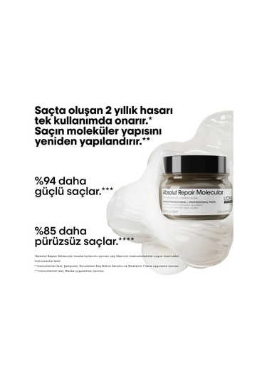 L'Oréal Professionnel Absolut Repair Molecular Tüm Yıpranmış Saçlar İçin Yoğun Onarıcı Maske 250 ML