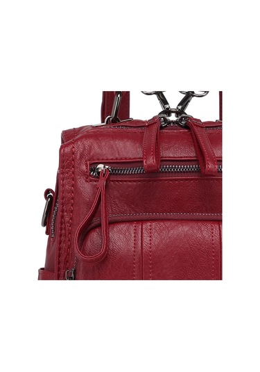 Yıkama Deri Sırt Askılı Kadın Çantası 21k Barcelona 1915 Bordo