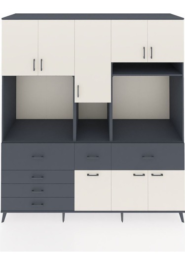 Kronos Dolap 10 Raflı 6 Çekmeceli 8 Kapaklı 220x59x243 Antrasit-aytaşı/antrasit Aytası/antrasıt