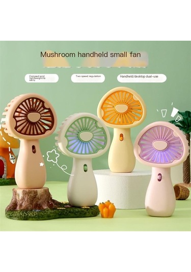Açık Usb Şarj El Taşınağı Mantar Küçük Fan Ofis Masaüstü Renkli Işık Mini Fan Yeşil