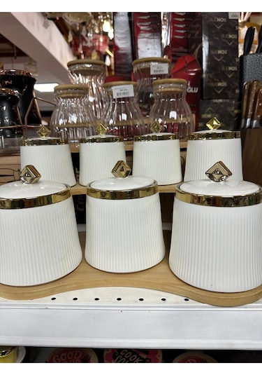 Porselen Baharat Takımı 8 Parça Beyaz