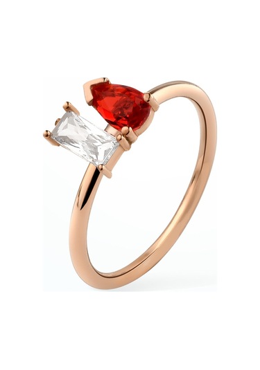 14 Ayar Altın Kaplama Kalp Ve Damla Renkli Taşlı Yüzük - Rs00114 Altın