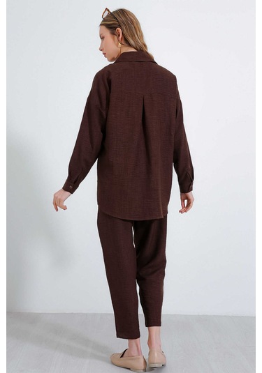 Gabria Keten Ön Düğmeli Takım Kahverengi