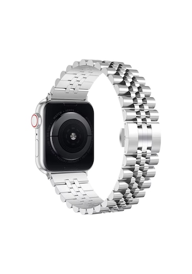 Forzacase Apple Watch 9 45mm İle Uyumlu Rolex Tasarım Metal Kordon Kayış - Fc878 Gümüş