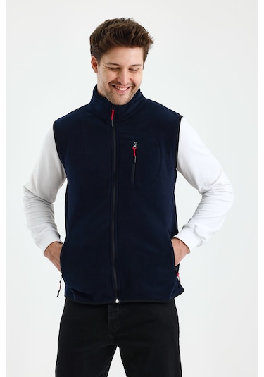 Monox Erkek Tam Fermuarlı Spor Polar Yelek Lacivert