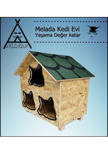 Melada Kedi Evi Dış Ortam Uygun Ahşap Kedi Evi Osb 58x58x40 Cm