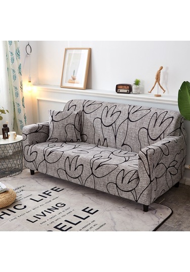 Mufunye "esnek Ve Kaymaz Koltuk Kılıfı - Kalın Poliester Kumaş, Oturma Odası İçin Tam Kapsamlı" Gri & Siyah