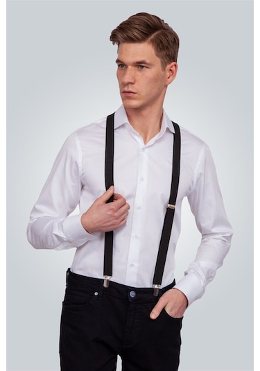Tudors Düz Ince Erkek Pantolon Askısı Siyah
