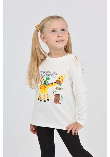 Toontoy Kız Çocuk Zürafa Baskılı Sweatshirt Ekru