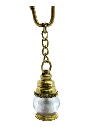 Vintage Görünümlü Camlı Pirinç Gaz Lambası Anahtarlık Sarı
