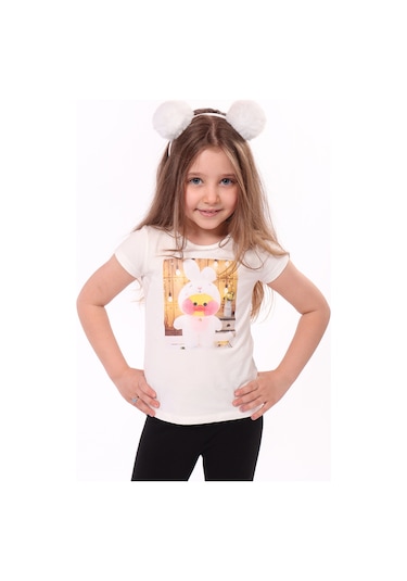 Toontoy Kids Toontoy Kız Çocuk Baskılı Tişört Ekru