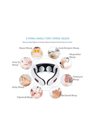 Hymark Servikal Masaj Boyun Omuz Usb Şarjlı Masaj Aleti Fizik Beyaz - Siyah