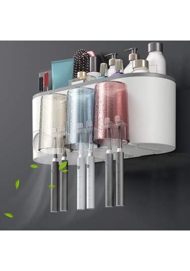 Suntek Diş Fırçası Rafı Duvara Monte Macunu 3-fincan-gri 3 Fincan Gri Diğer