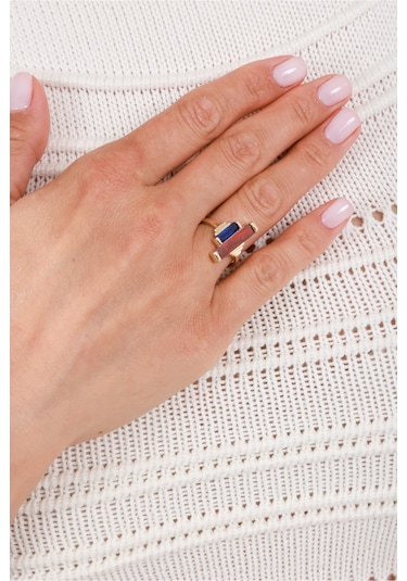 8 Ayar Renkli Baget Taşlı Şık Kadın Altın Yüzük Altın