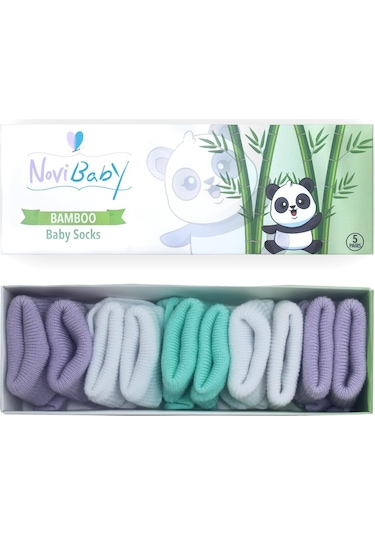 Novibaby 5'li Bambu Yenidoğan Bebek Çorabı I Lili I 0-6 ay "Karışık Renkli"
