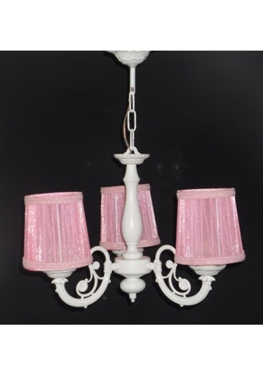 3 Lü Pembe Başlıklı Beyaz Ahşap Gövdeli Çocuk Odası Salon Avizesi