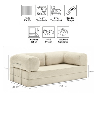 Fitilli Kadife Yıkanır Silinir Pratik Yer Yatağı 50 Dns Bondex Bej 100 x 200 Kanepe