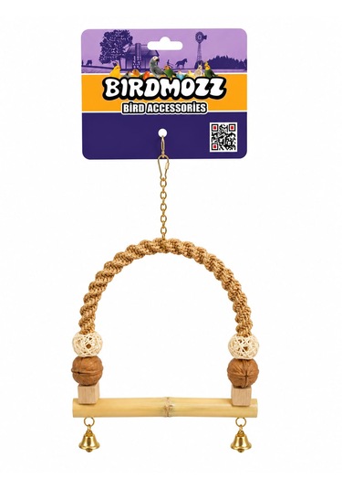 Birdmozz Premium Hasır Örgülü Cevizli Ahşap Tünek 19 Cm