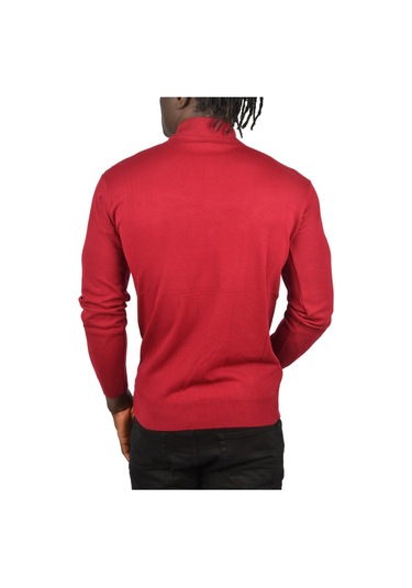 Deepsea Erkek Bordo Zigzag Desenli Yarım Balıkçı Yaka Dar Kesim Boğazlı Triko Kazak 2505496 Bordo