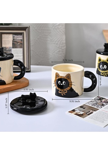 Suofeng Kedi Desenli Seramik Kupa - Kahve/bardak 370ml Dayanıklı Ev/ofis Kullanımı Kahve Severler İçin Kahve Fincanı Kahverengi