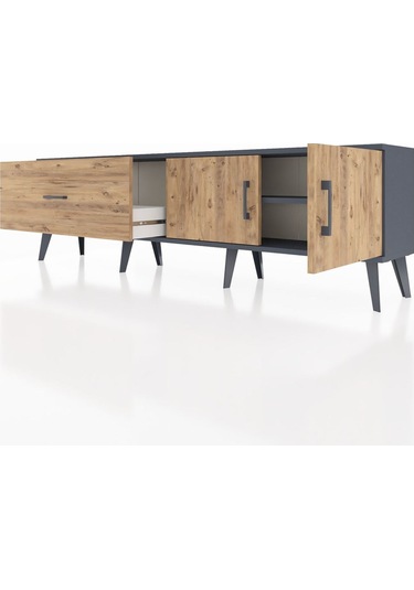 Arges Tv Ünitesi Tek Raflı Tek Çekmeceli 2 Kapaklı 176x30x51 Antrasit-çam/çam Atlas Çam/atlas Çam