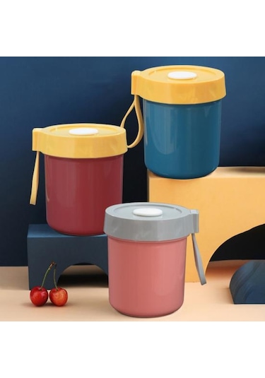 Pembe 450 Ml Kahvaltı Fincan Toz Geçirmez Büyük Kapasiteli Taşınabilir Yulaf Ezmesi Bardağı Tahıl Yoğurt Kapaklı Kupa