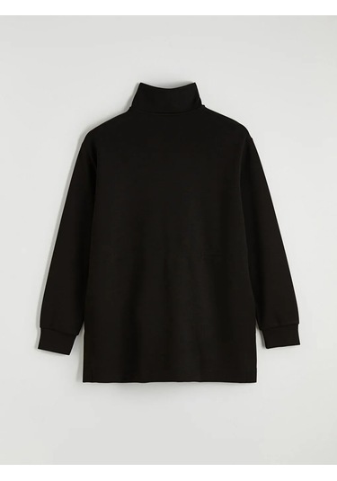 Lc Waikiki Siyah Dik Yaka Büzgülü Kadın Fermuarlı Sweatshirt