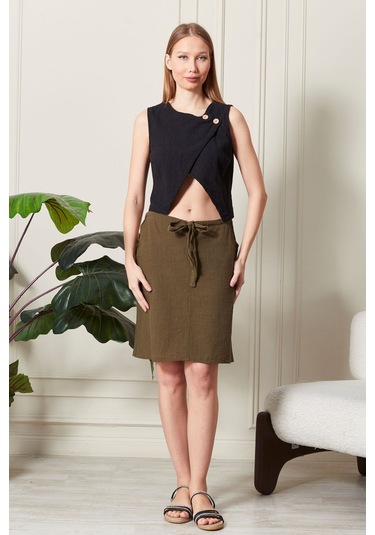 Şık Farklı Tarz Asi Keten Bluz - Modern Ve Cesur Tasarım Siyah