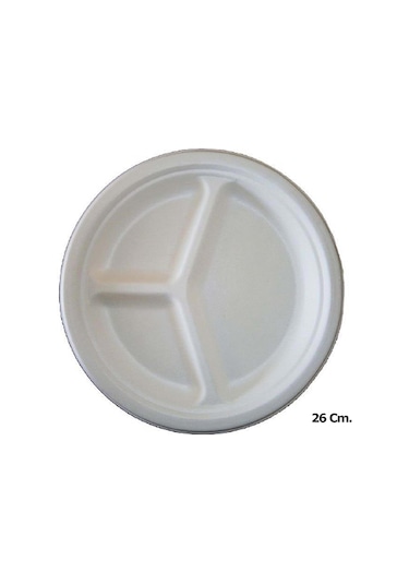 Roll-up Nature Ekolojik Karton Kağıt Tek Kullanımlık 3 Bölmeli Tabak - 26 Cm. - 250 Adetlik 1 Paket Beyaz