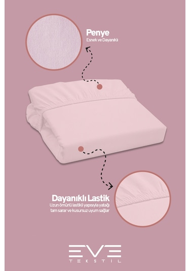 Eve Tekstil Fitted Yüksek Kaliteli Penye Kumaş Tek Kişilik Lastikli Çarşaf Toz Pembe
