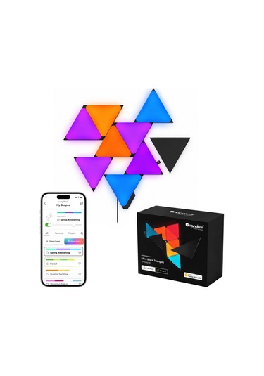Nanoleaf Üçgen Akıllı Rgbw Duvar Paneli Başlangıç Paketi App Kontrollü, 9 Parça, Siyah, Google Home, RGB
