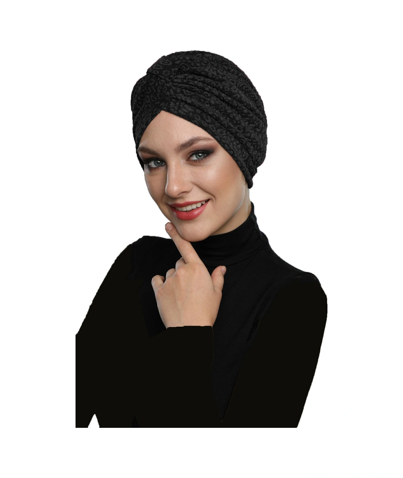 Brokar Bantlı Siyah Astarlı Hazır Türban Tesettür Bone Siyah