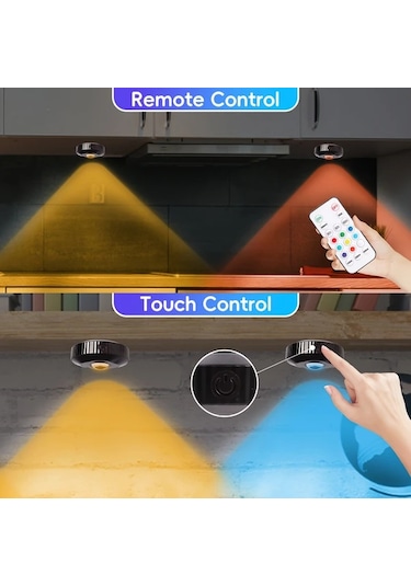 Xuweiwei 6 Adet Disk Işıklar Led Işıklar Dolap Altı Işıkları Şarj Edilebilir 1000mah Pil Rgb Işıklar Usb Şarj Ahşap