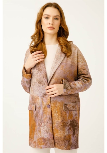 Özel Desenli Keçe Ceket Kaban Lila-lila Lila