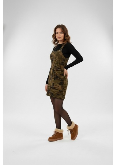 Shevega Kadın Siyah Kamuflaj Bahcevan Kısa Elbise Siyah