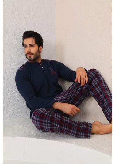 Nisanca Kışlık Sıcak Tutan Erkek Polar Pijama Takımı Lacivert