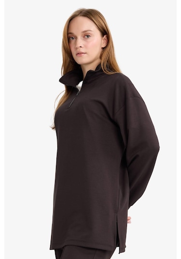 Defacto Regular Fit Fermuarlı Yaka Uzun Kollu Tunik F5771ax25aubn338 Kahve-bn338