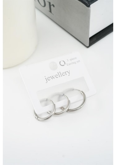 Kadın Kararmaz 316 L Çelik 3'lü Halka Set Küpe