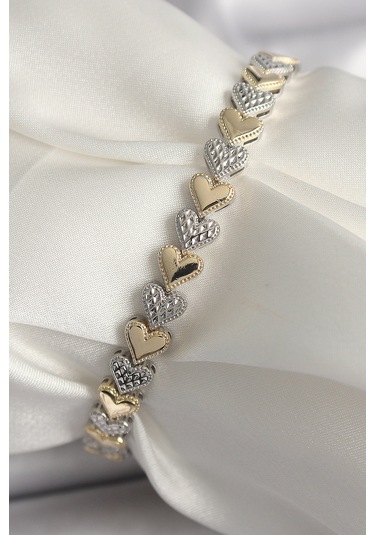 Pirinç Mix Renk Zirkon Taşlı Kalp Model Vıp Seri Kadın Bileklik - Tj-bb6722 Gümüş