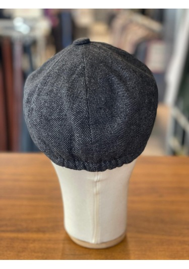 Peaky Blinders Tarz İngiliz Model Balıksırtı Desen Kaşe Kumaş Kasket Şapka Siyah