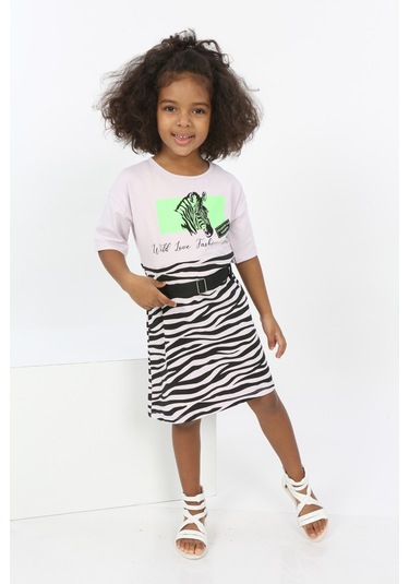 Toontoy Kız Çocuk Zebra Baskılı Elbise Açık Lila
