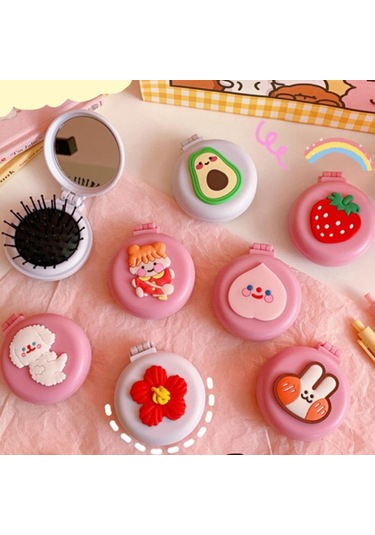 Katlanır Ayna Tarak Taşınabilir Cep Küçük Seyahat Kız Saç Fırçası