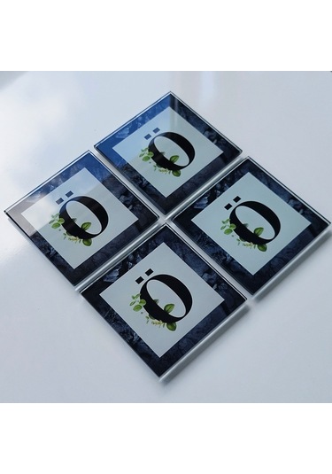 Decorita Cam Bardak Altlığı Ö Harfli Tasarım 4'lü Takım 10 x 10 CM Çok Renkli