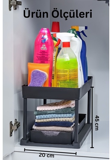 2 Katlı Çok Amaçlı Tezgah Altı Düzenleyici - Siyah Siyah