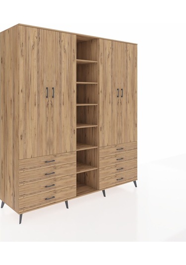 Kronos Dolap 10 Raflı 8 Çekmeceli 2 Askılı 220x59x243 Çam-çam/çam Atlas Çam/atlas Çam