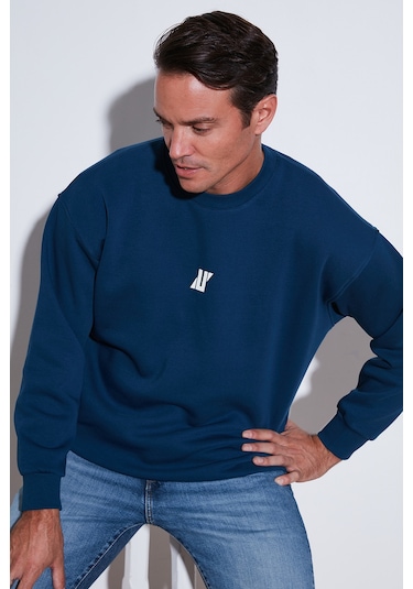 Buratti Regular Fit Bisiklet Yaka Pamuklu Içi Tüylü Yumuşak Şardonlu Erkek Sweat 5905405 Indigo